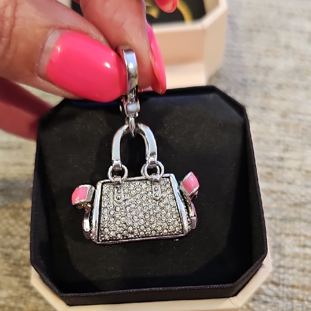 Juicy Couture Silver and Pink Handbag Charm